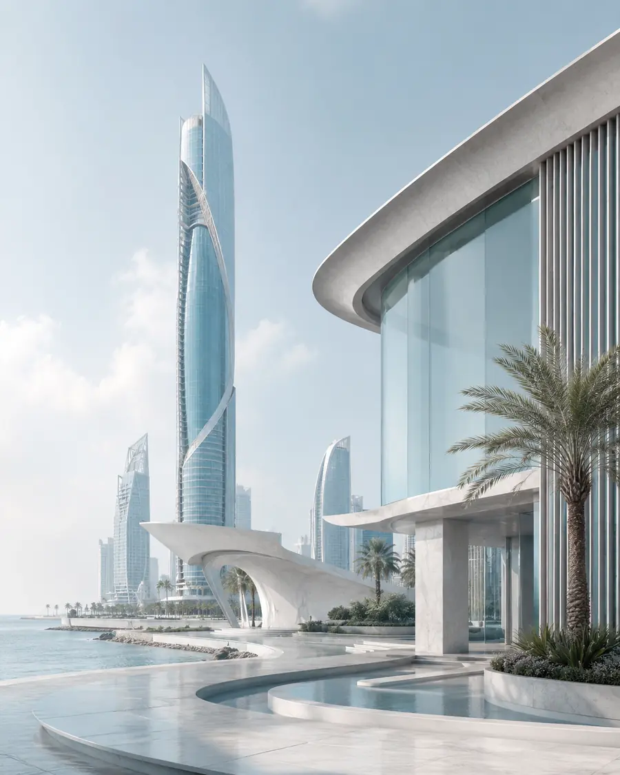 تكوين معماري مستوحى من جدة بألوان هوية سكاي بريدج